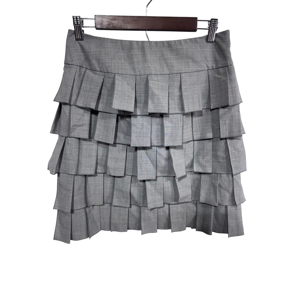 Etcetera 6 Gray Tiered Ruffle Pleated Mini Skirt Wool Blend Career Casual Preppy